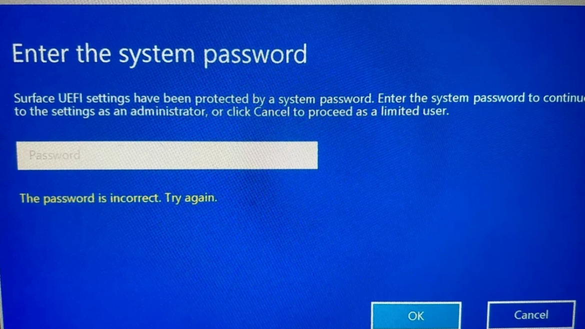 Microsoft Surface EFI password reset by dump